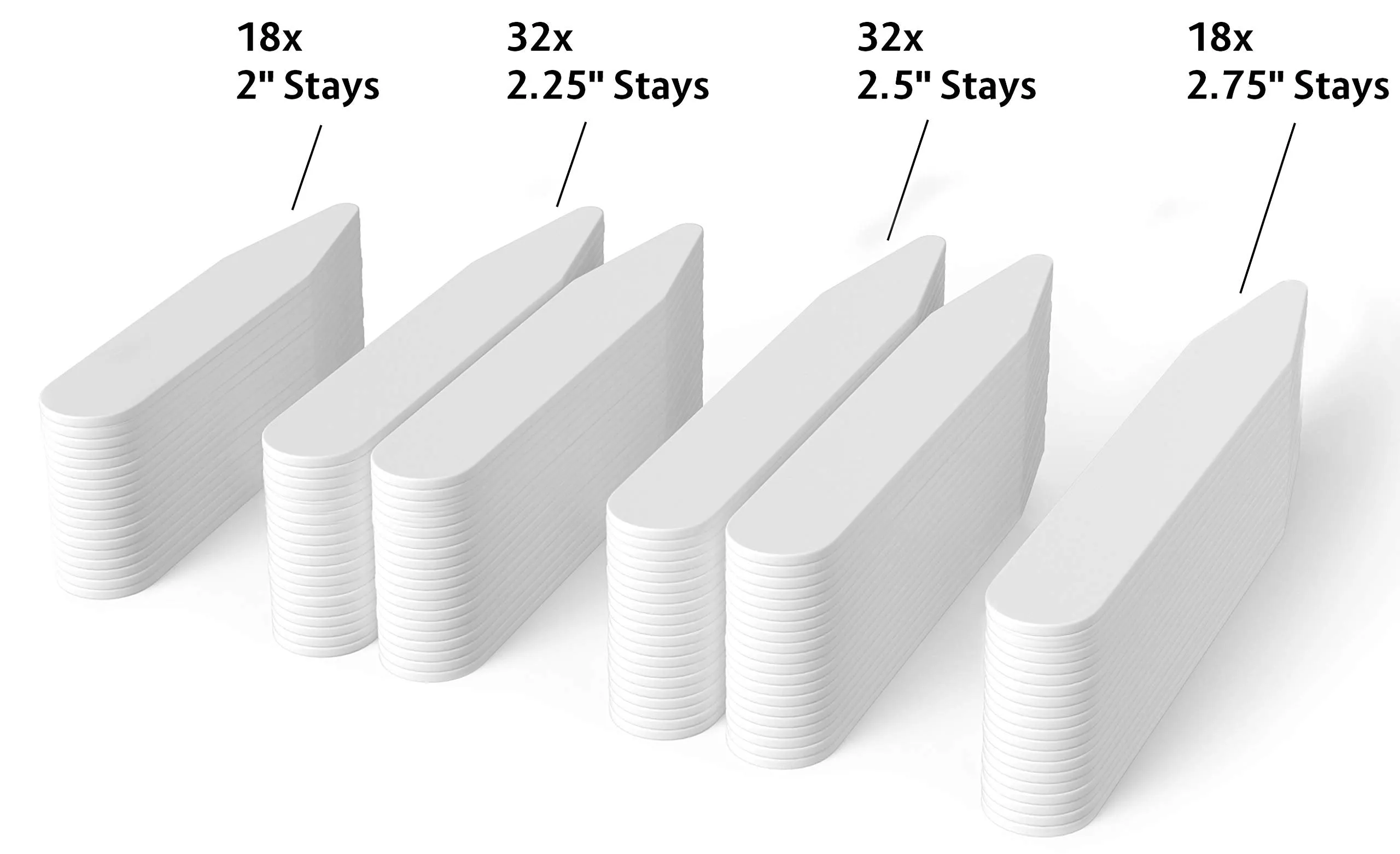100 Plastic Collar Stays mix sizes (2" 2.2" 2.5" 2.75") White
