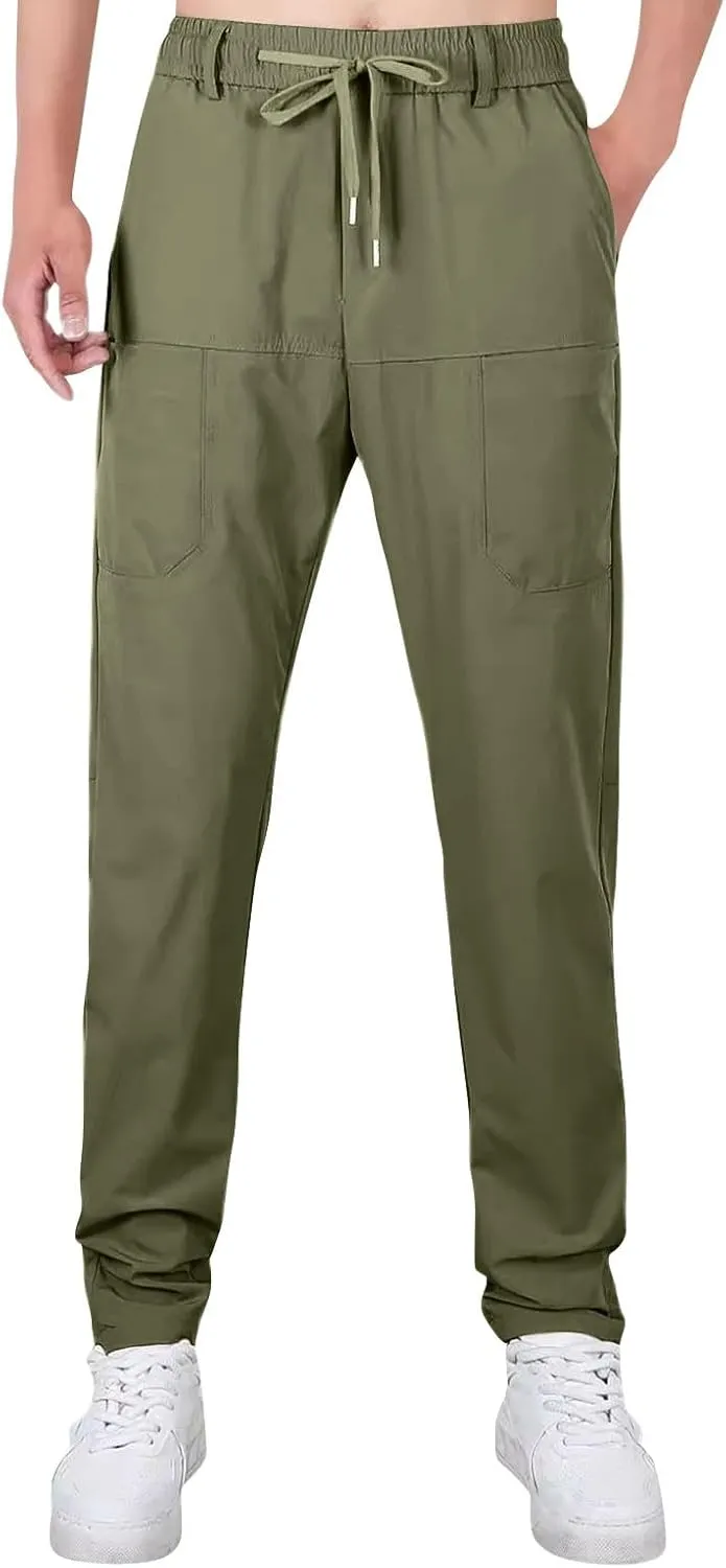 2025 Men's Casual Cargo Pants Elastic Waist Daily Waterproof Pants