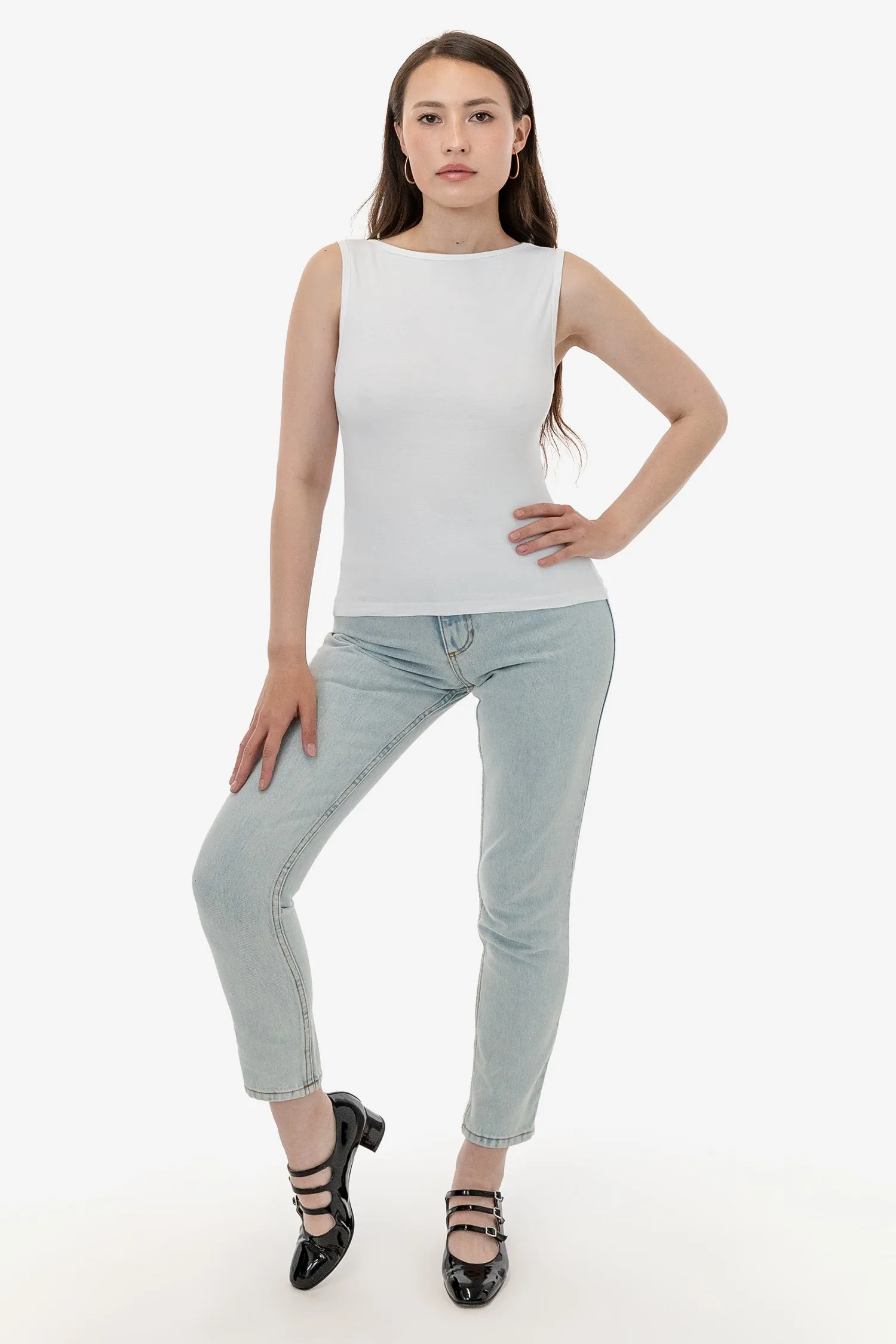 43045 - Baby Rib Sleeveless Boatneck Top