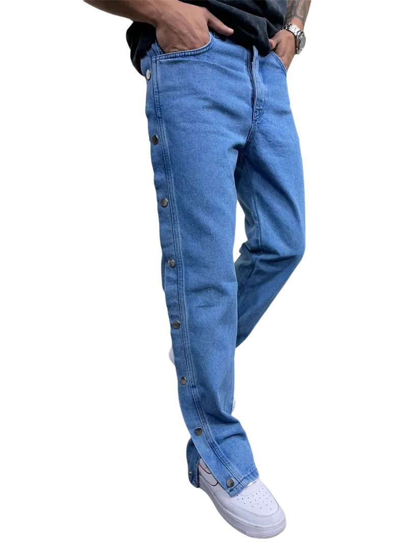 Adres Tekstil Men's Blue Jeans Side Buttons Loose-Fit Luxury Style