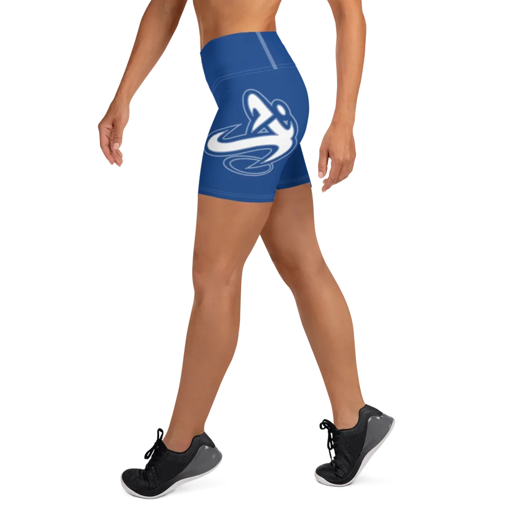 Athletic Apparatus Blue 2 White logo White stitch Yoga Shorts