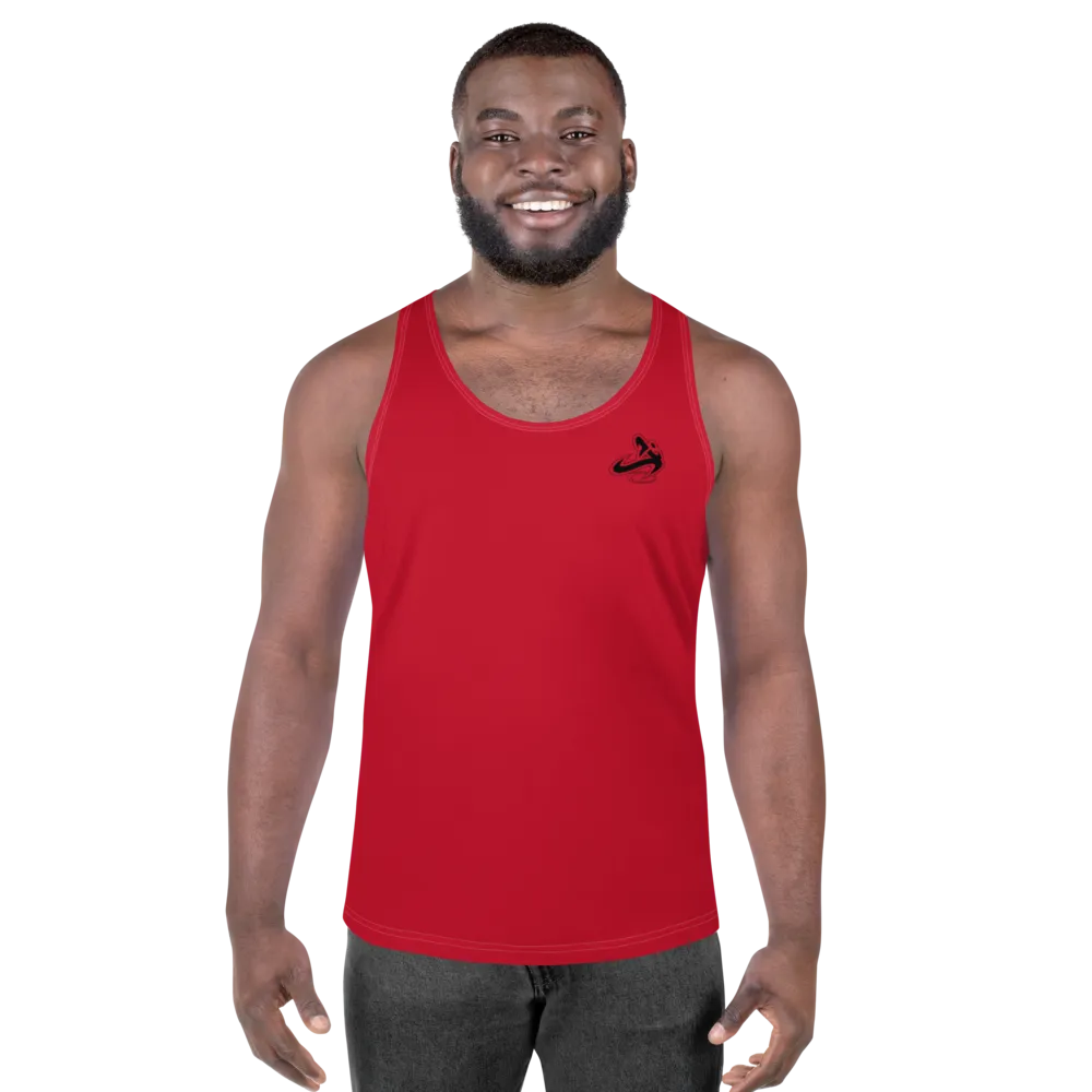 Athletic Apparatus Red Black logo White stitch Unisex Tank Top