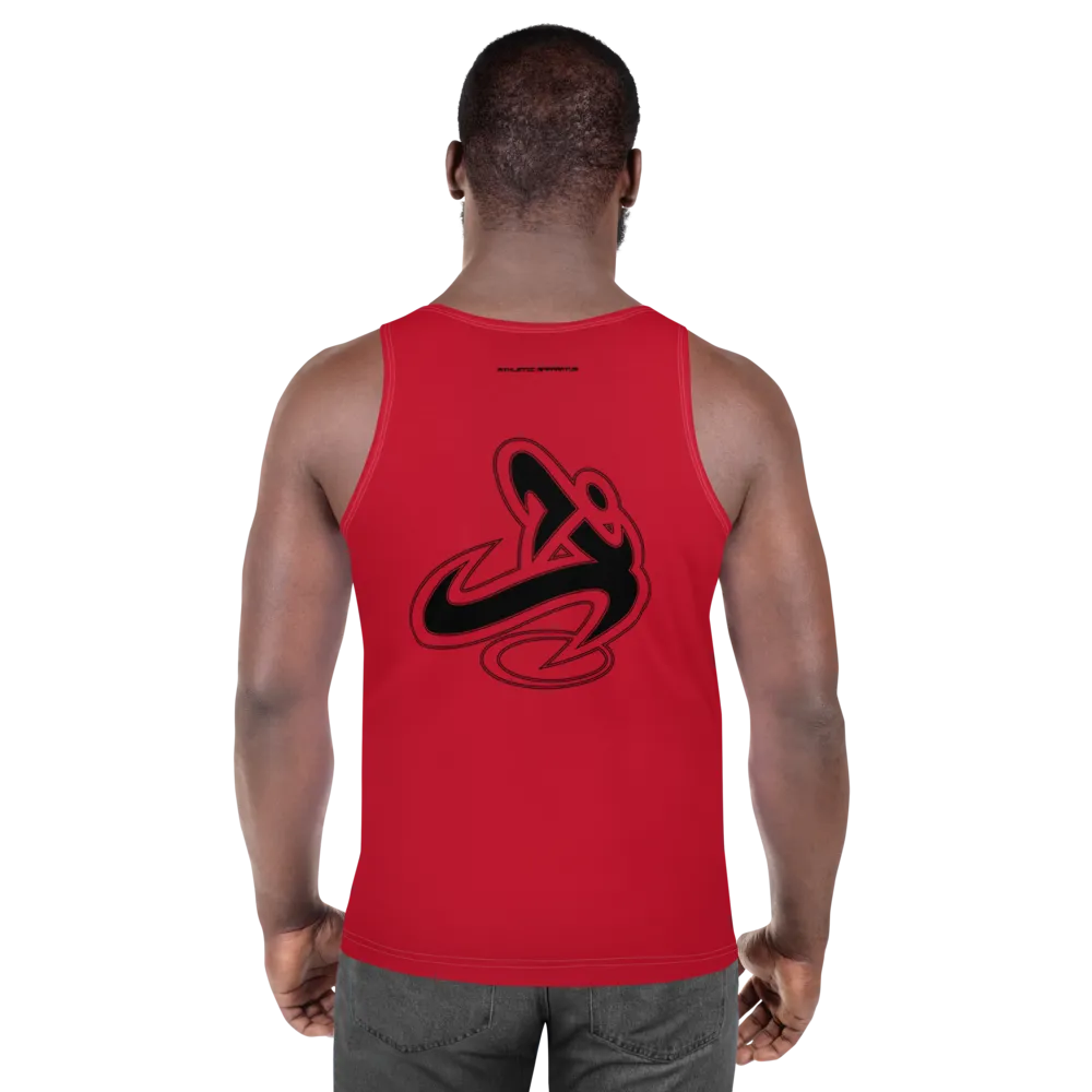 Athletic Apparatus Red Black logo White stitch Unisex Tank Top