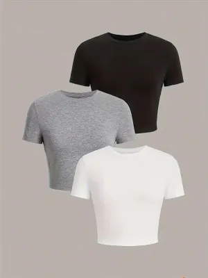 Basic Crop Top | Essential Short Sleeve Fitted Tees