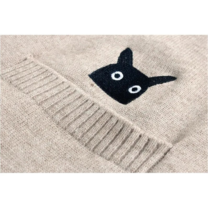 Cat Embroidered Knitted Cardigan