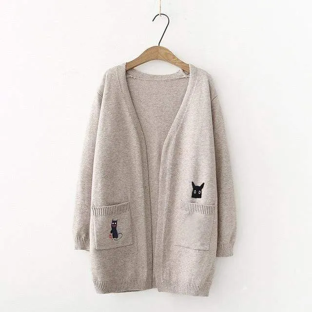 Cat Embroidered Knitted Cardigan