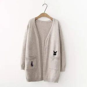Cat Embroidered Knitted Cardigan