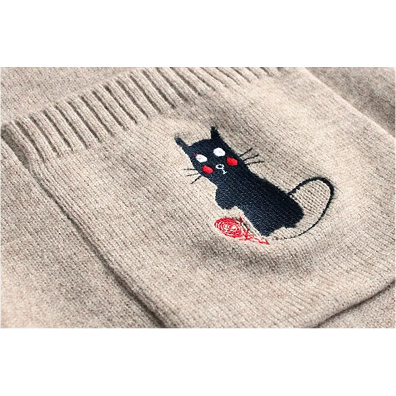 Cat Embroidered Knitted Cardigan