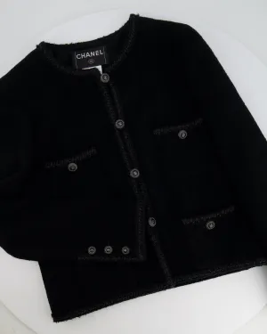 Chanel Black Tweed Jacket With Silver Cc Buttons And Pocket Details Size Fr 38 (uk 10)