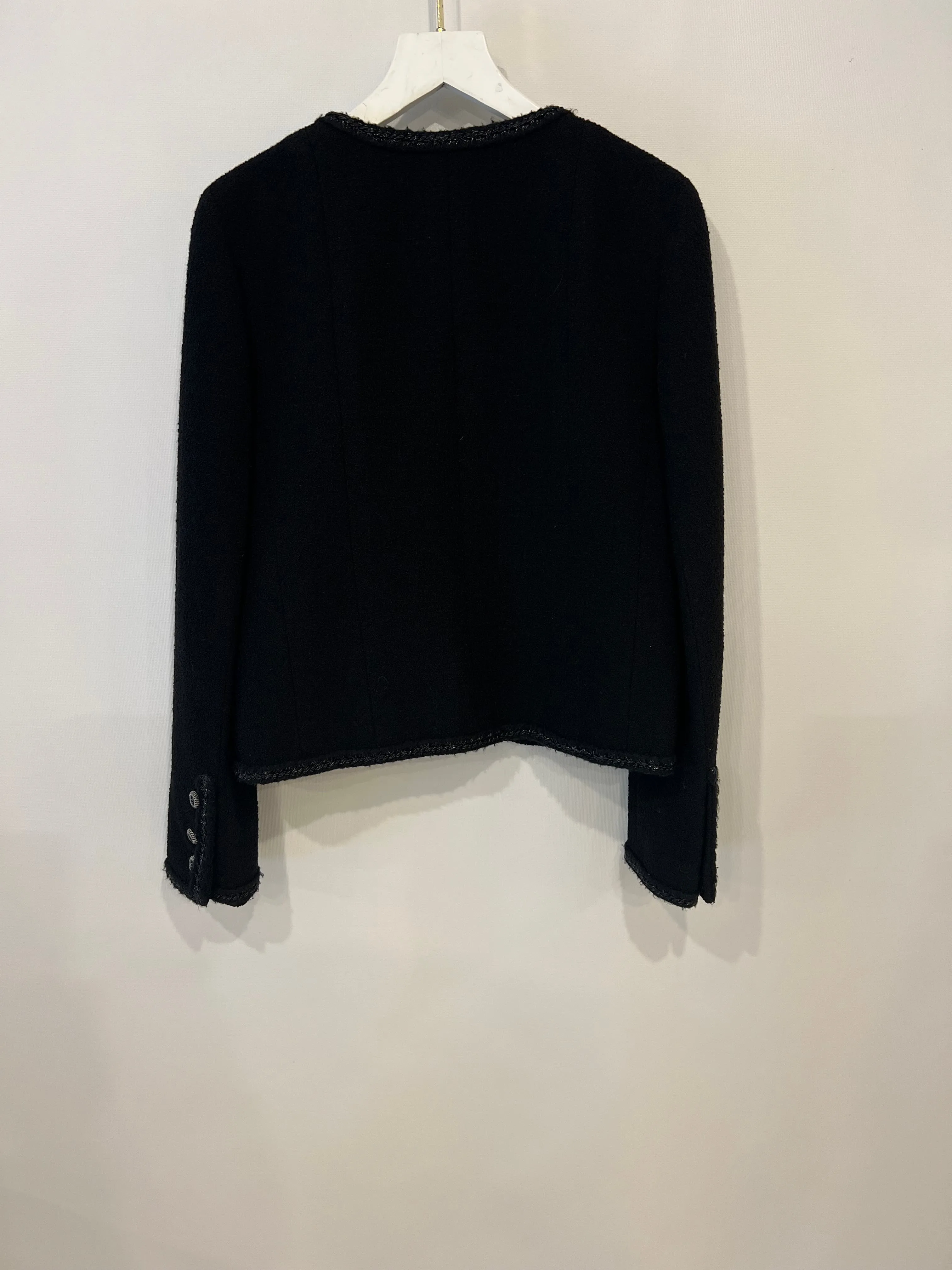 Chanel Black Tweed Jacket With Silver Cc Buttons And Pocket Details Size Fr 38 (uk 10)