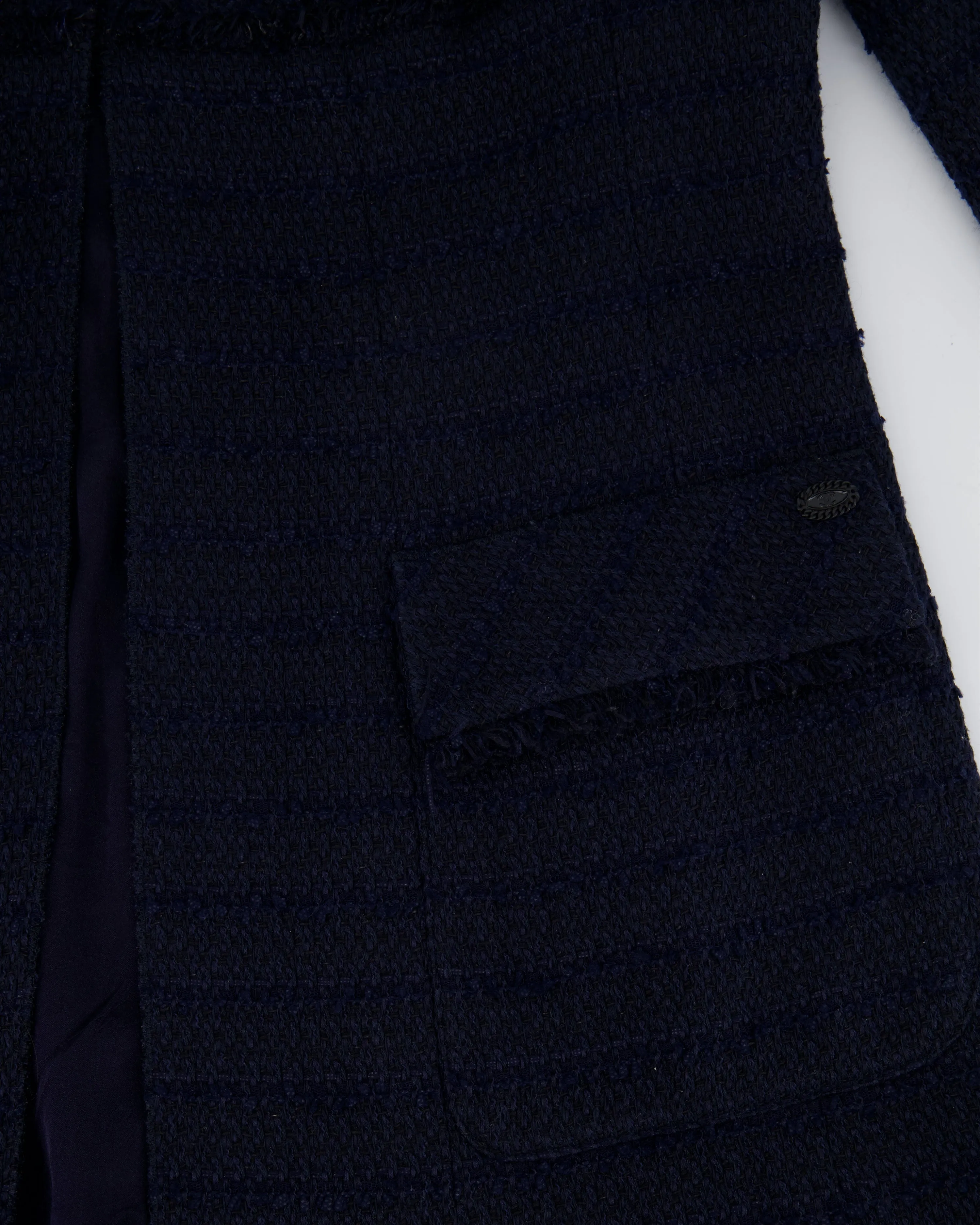 Chanel Paris Monte-carlo Navy Tweed Long Jacket With Gripoix Pearl Details Size Fr 38 (uk 10)