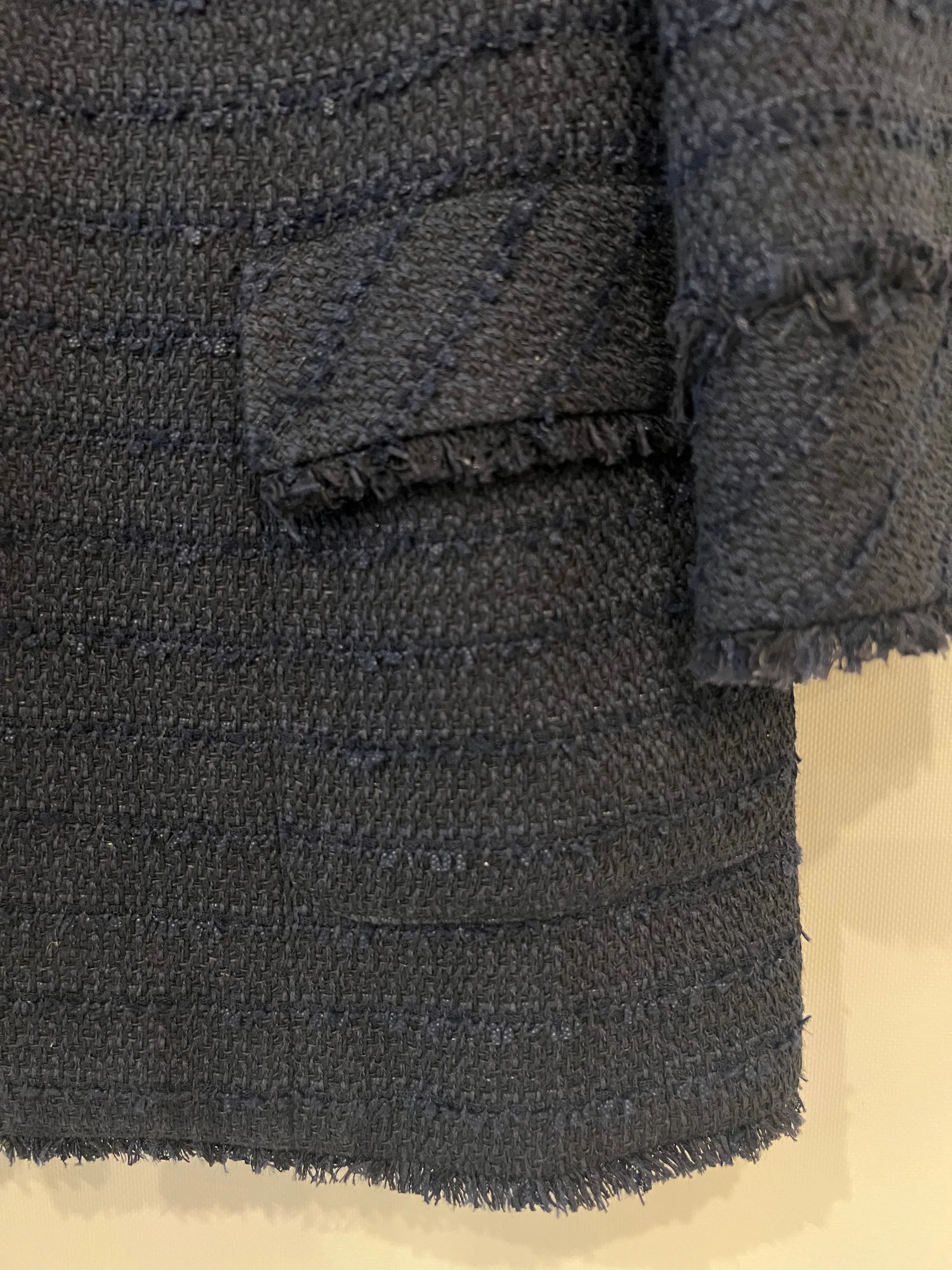 Chanel Paris Monte-carlo Navy Tweed Long Jacket With Gripoix Pearl Details Size Fr 38 (uk 10)