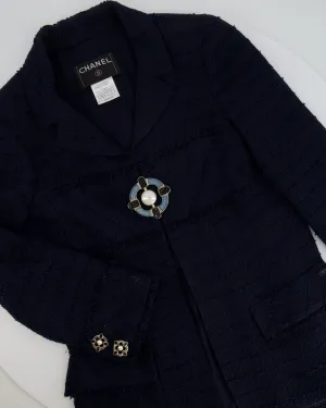 Chanel Paris Monte-carlo Navy Tweed Long Jacket With Gripoix Pearl Details Size Fr 38 (uk 10)