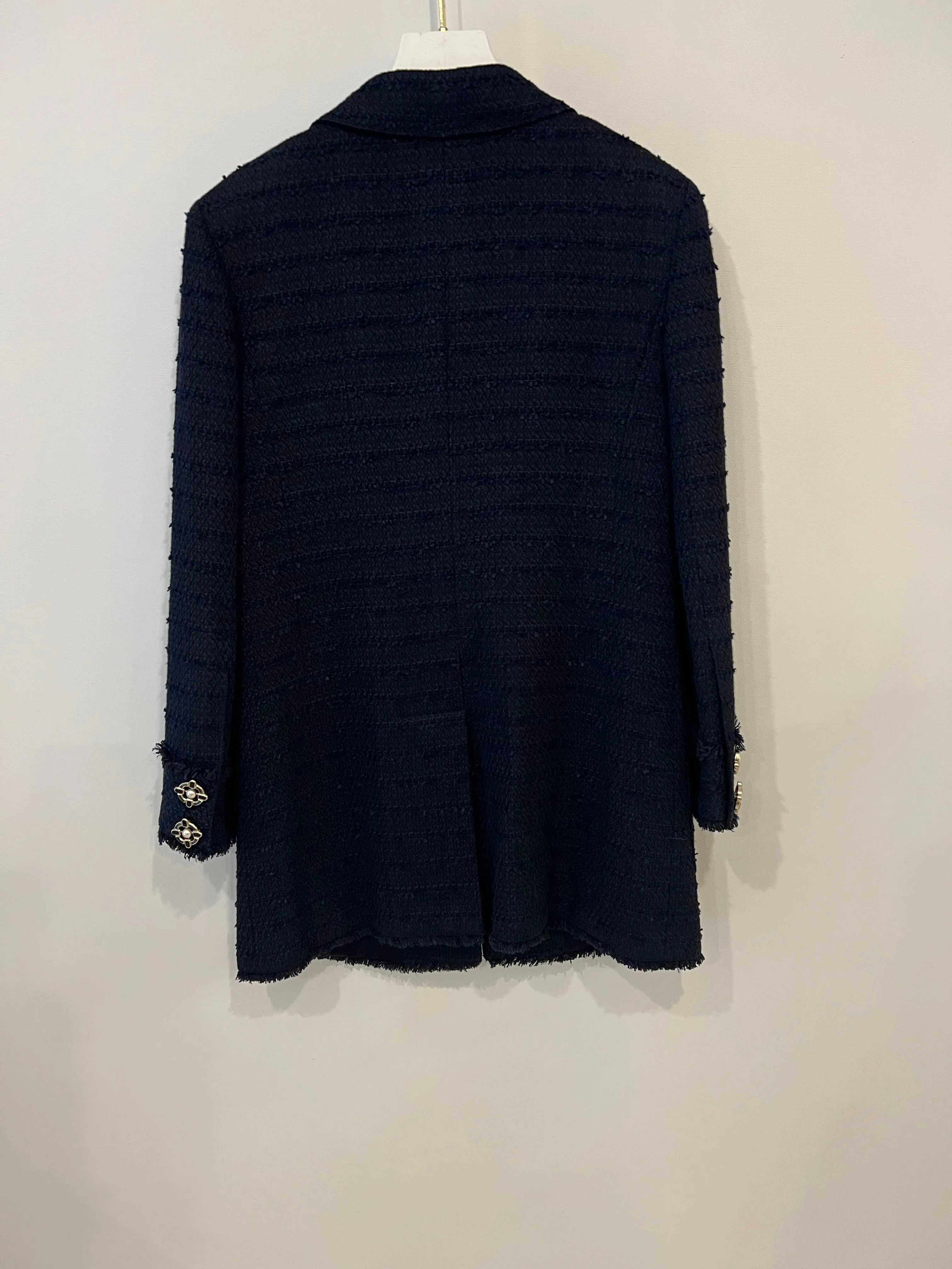 Chanel Paris Monte-carlo Navy Tweed Long Jacket With Gripoix Pearl Details Size Fr 38 (uk 10)