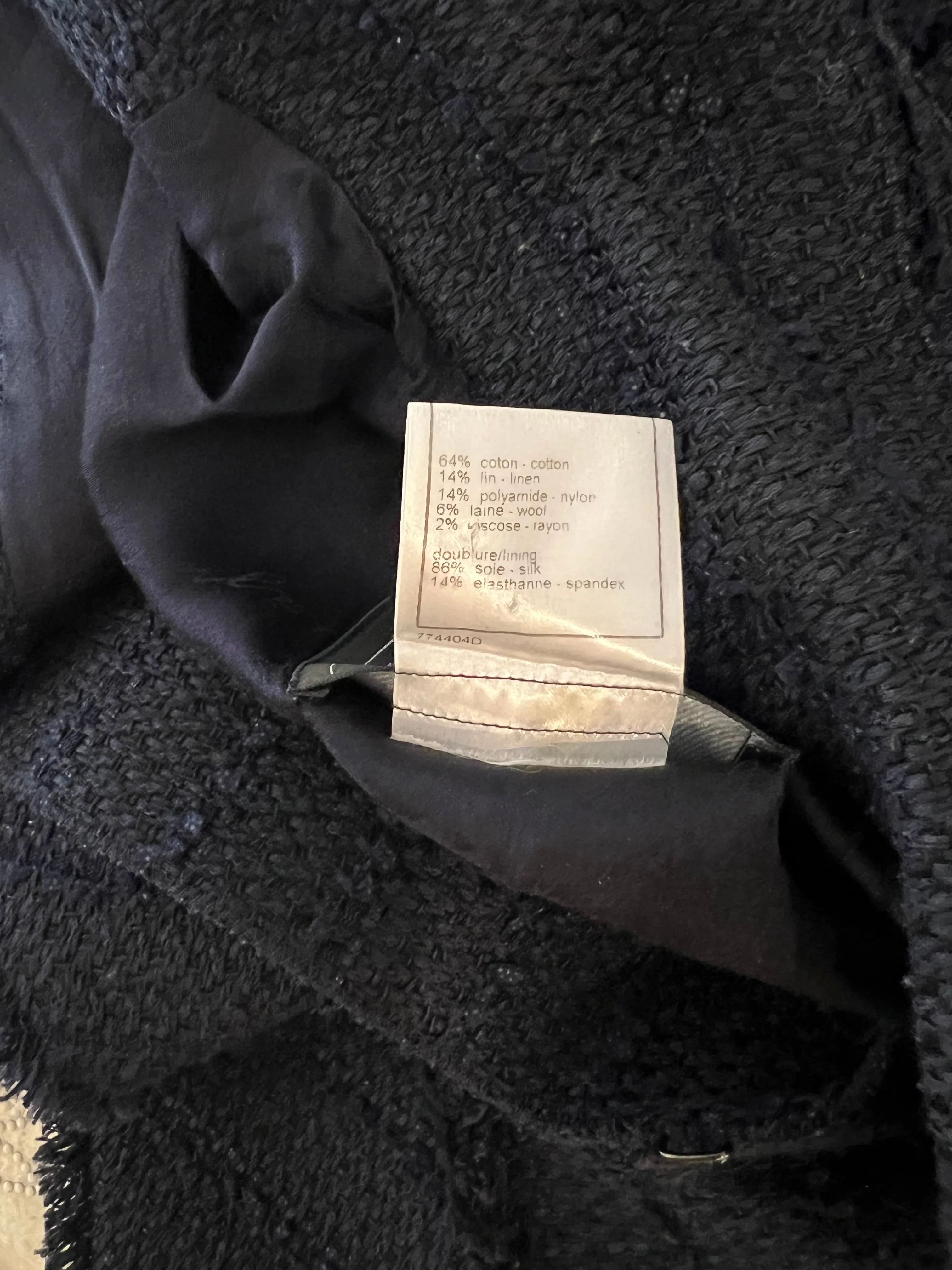 Chanel Paris Monte-carlo Navy Tweed Long Jacket With Gripoix Pearl Details Size Fr 38 (uk 10)