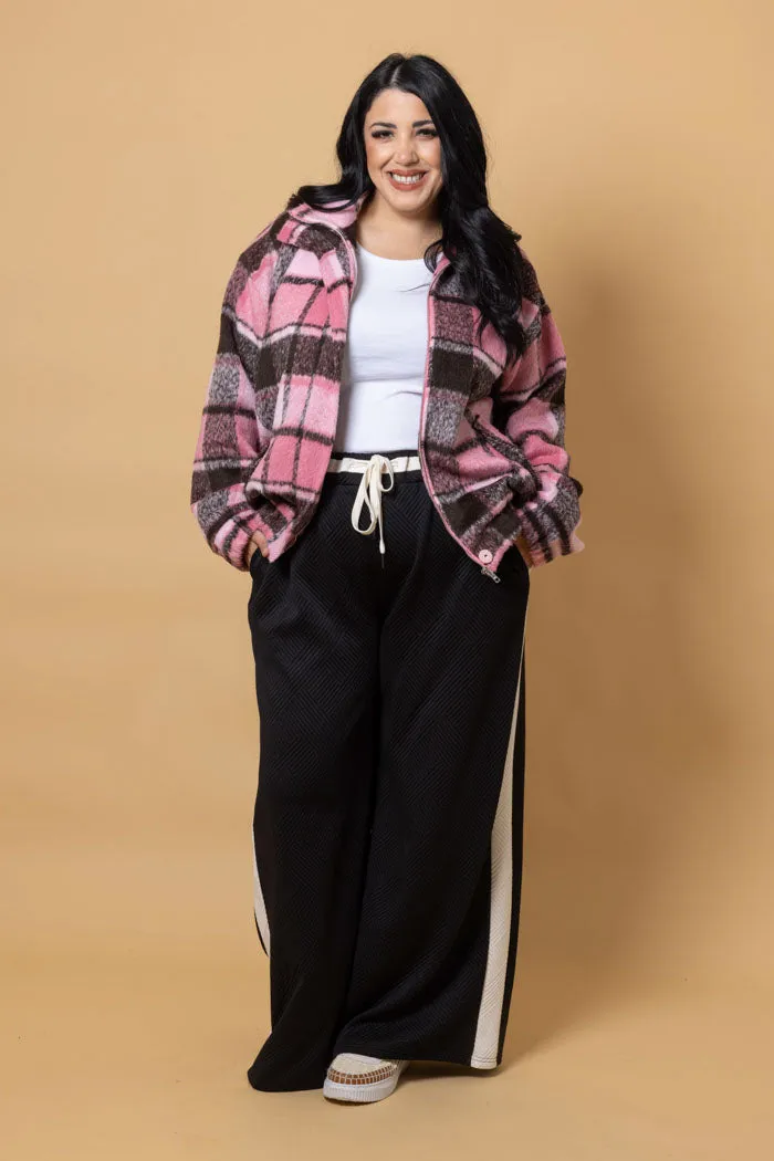 Charlo Saskia Bomber Jacket Pink Brown Tartan