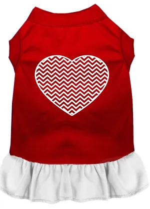 Chevron Heart Screen Print Dress Red With White Med
