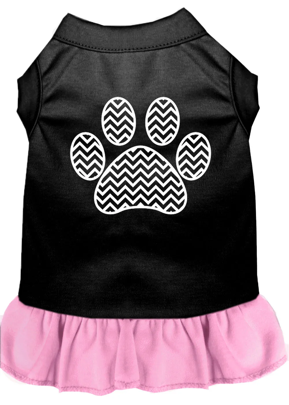 Chevron Paw Screen Print Dress Black With Light Pink Xs
