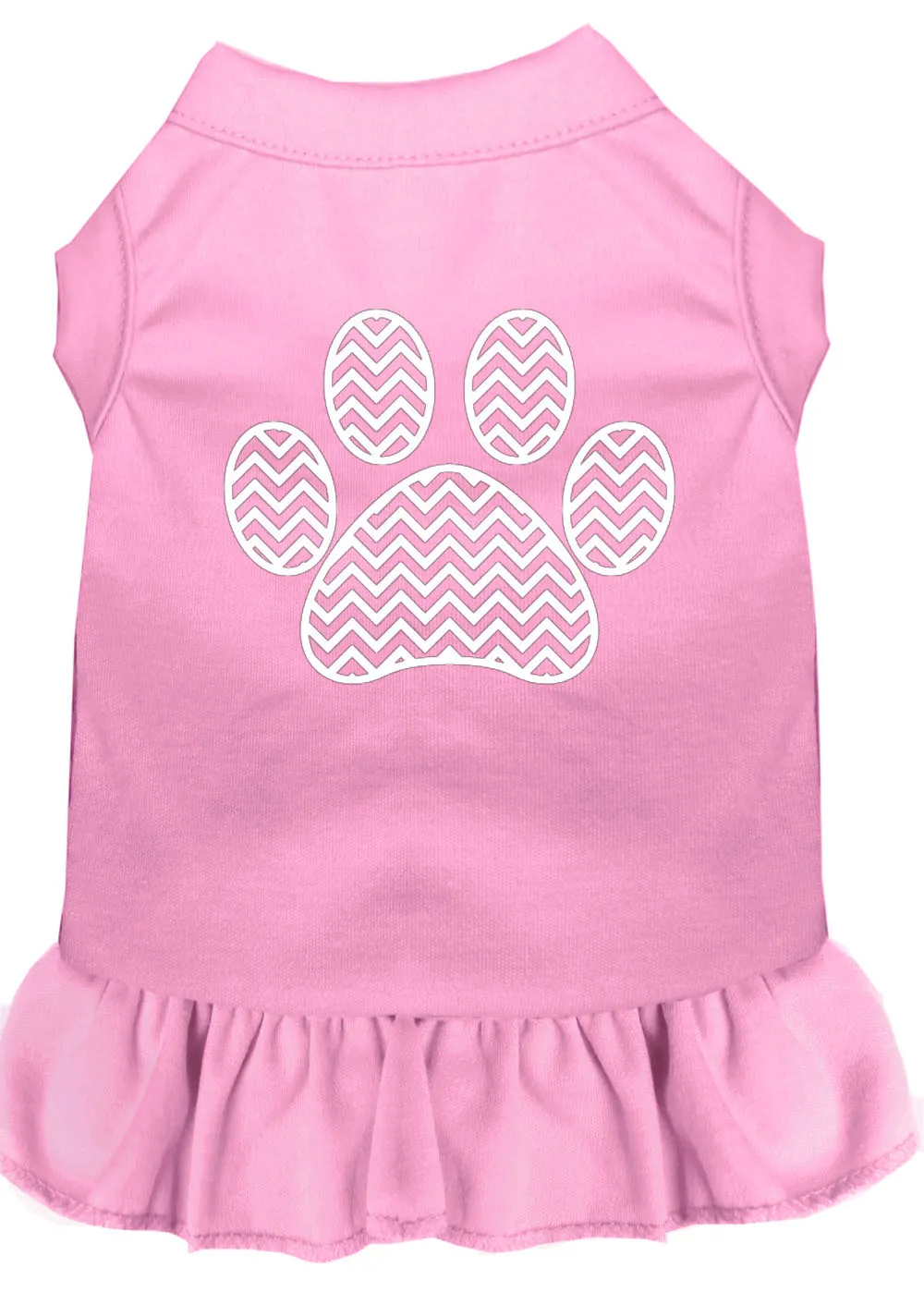 Chevron Paw Screen Print Dress Light Pink Sm