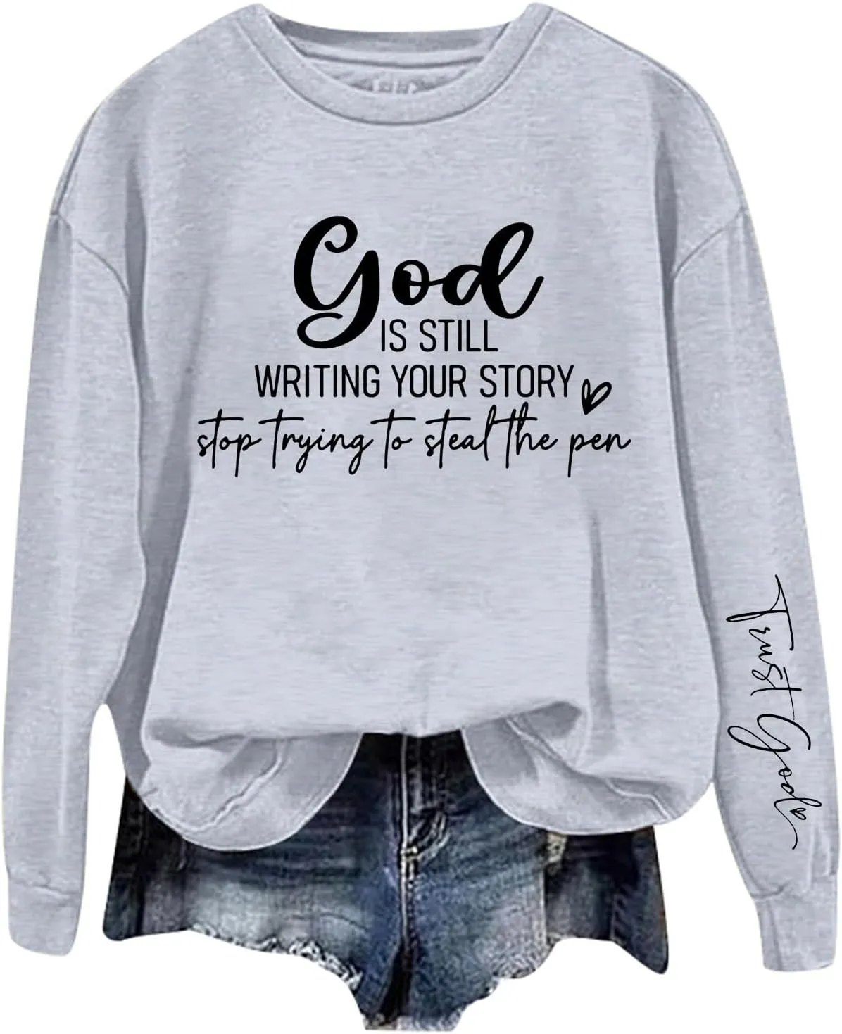 Christian Sweatshirts For Women God Is Still Writing Your Story Letter Graphic Crewneck Long Sleeve Sweatshirt