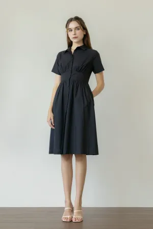 Classic Shirt Dress with Bust Detail - Black
