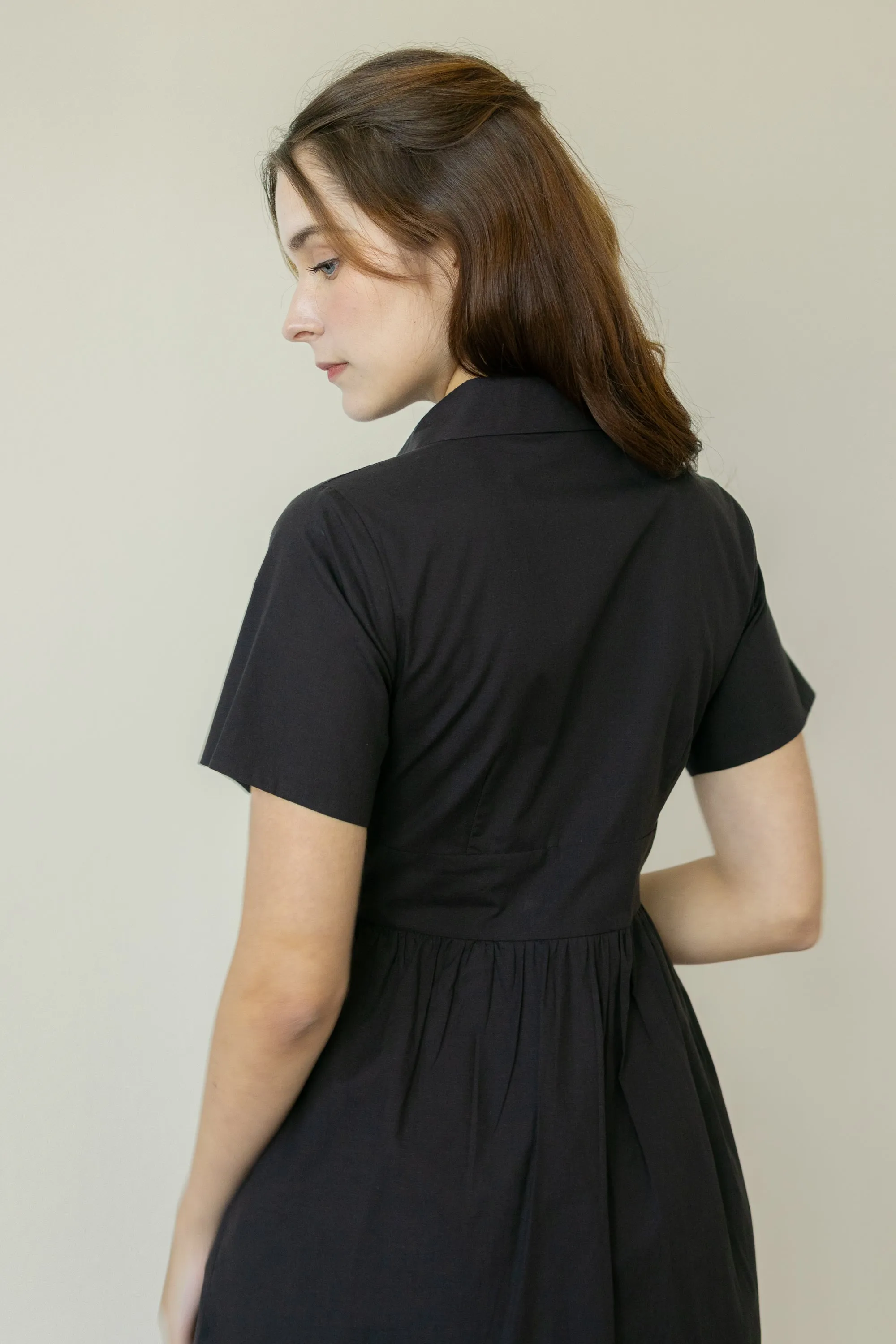 Classic Shirt Dress with Bust Detail - Black