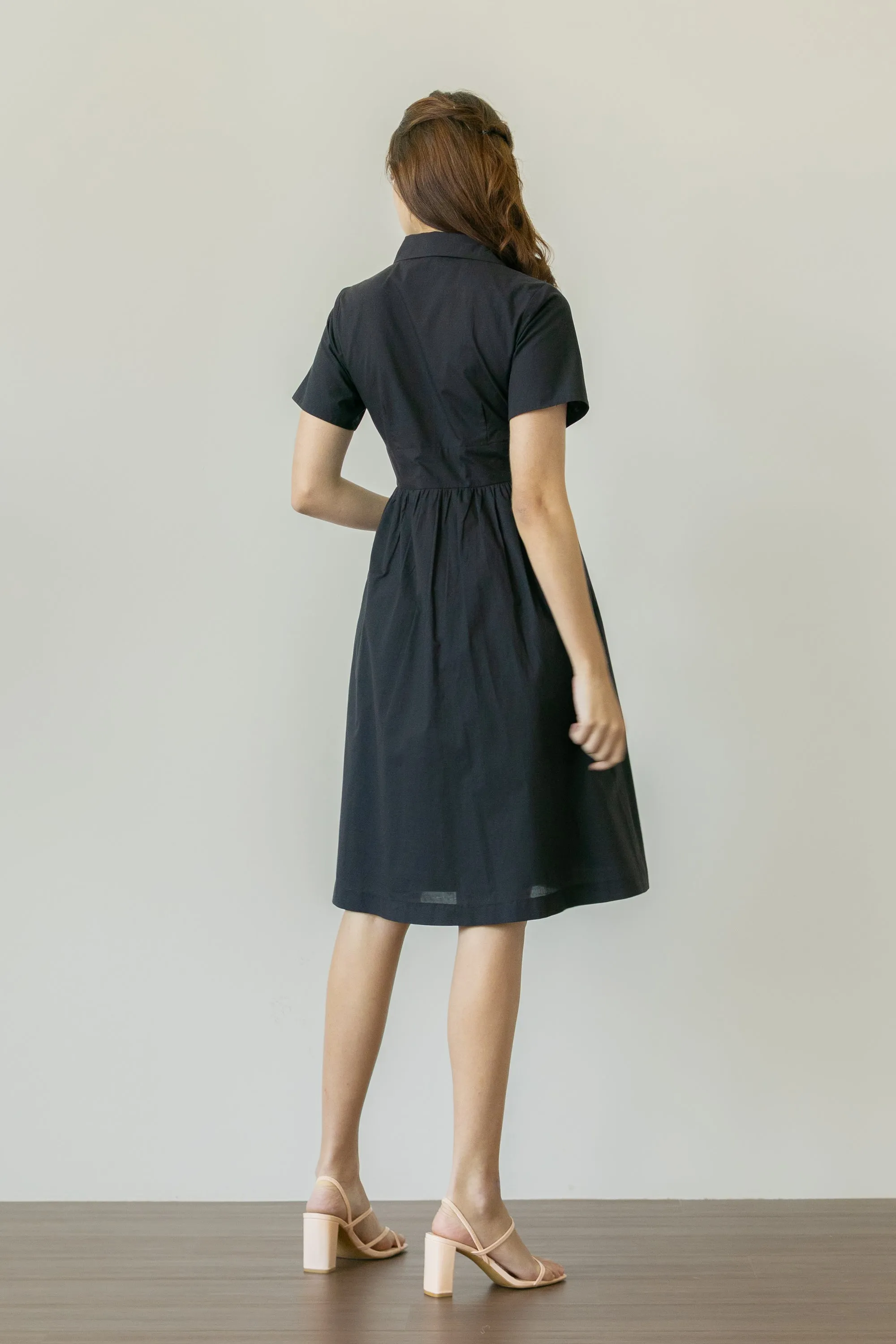 Classic Shirt Dress with Bust Detail - Black