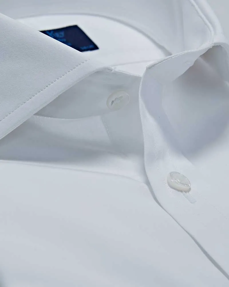 Contemporary Fit Plain White Cotton Poplin Shirt with Cut-away Collar & Double Cuff