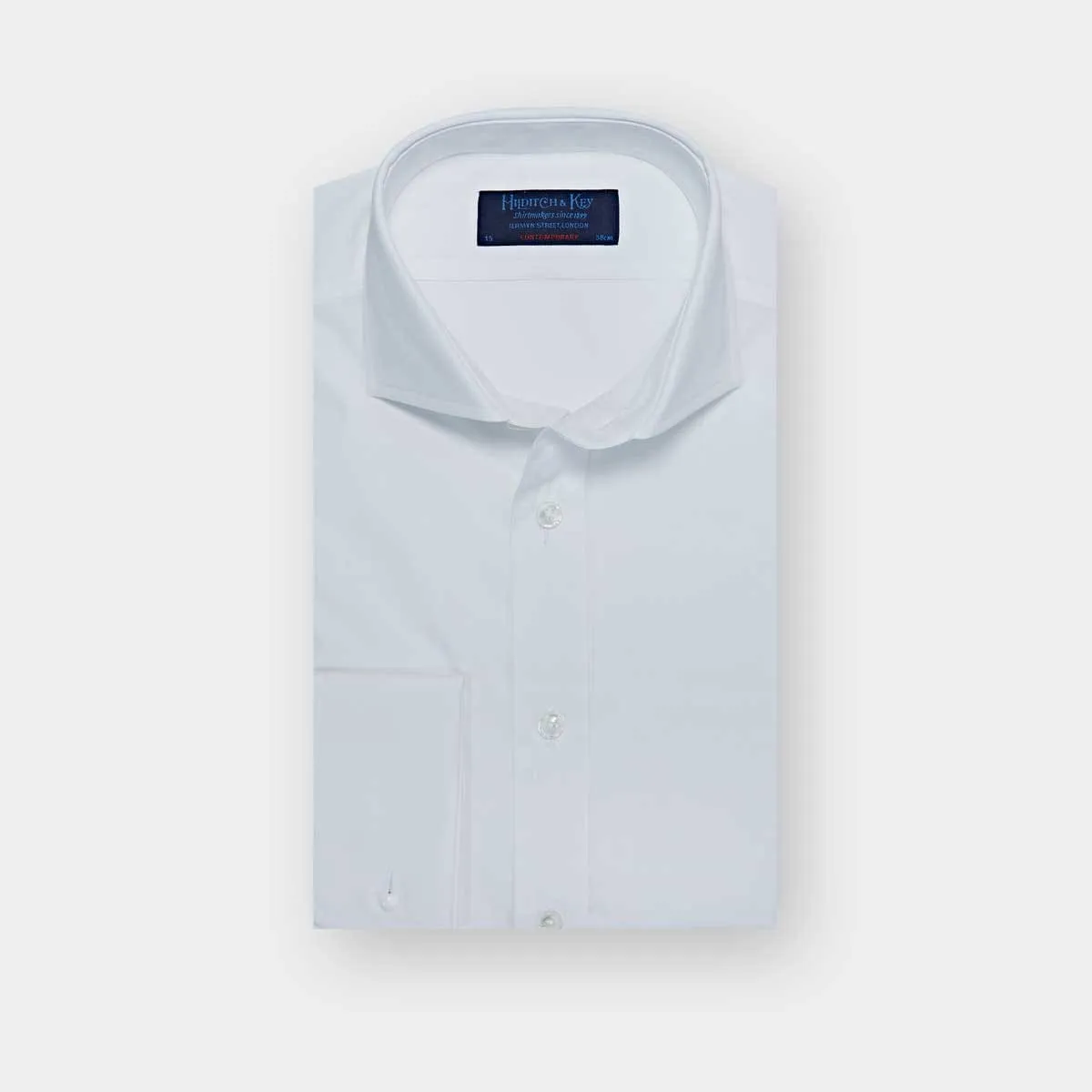 Contemporary Fit Plain White Cotton Poplin Shirt with Cut-away Collar & Double Cuff