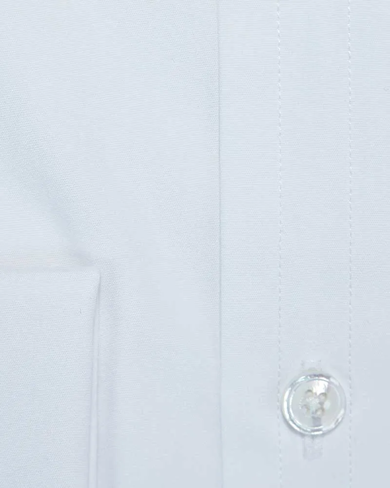 Contemporary Fit Plain White Cotton Poplin Shirt with Cut-away Collar & Double Cuff