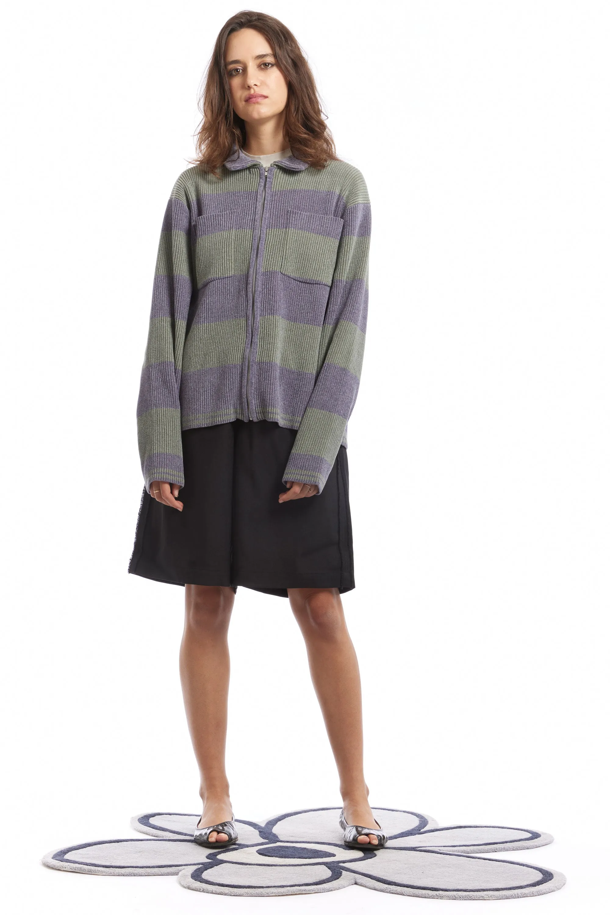 CORDY KNIT JACKET GREY STRIPE