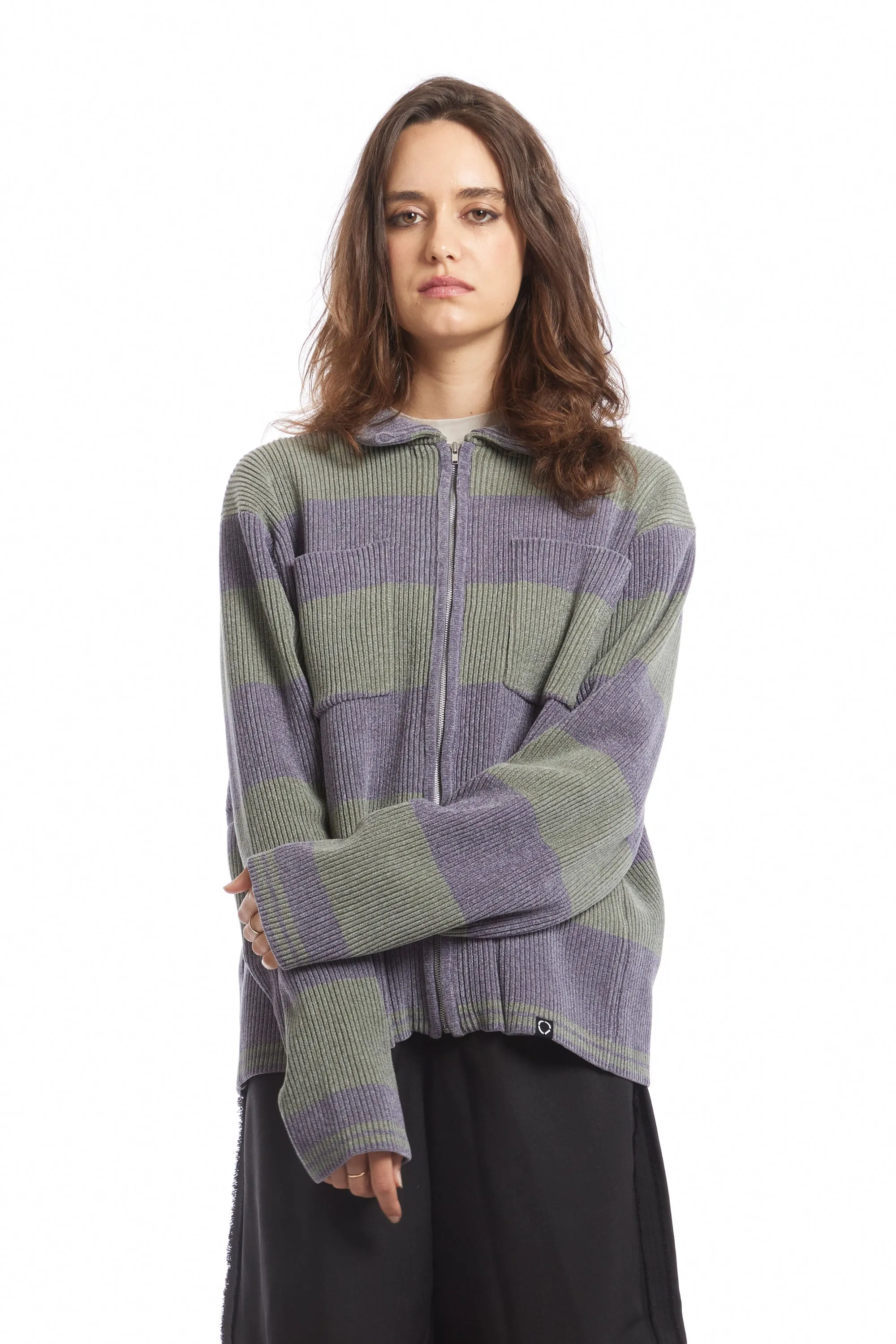 CORDY KNIT JACKET GREY STRIPE