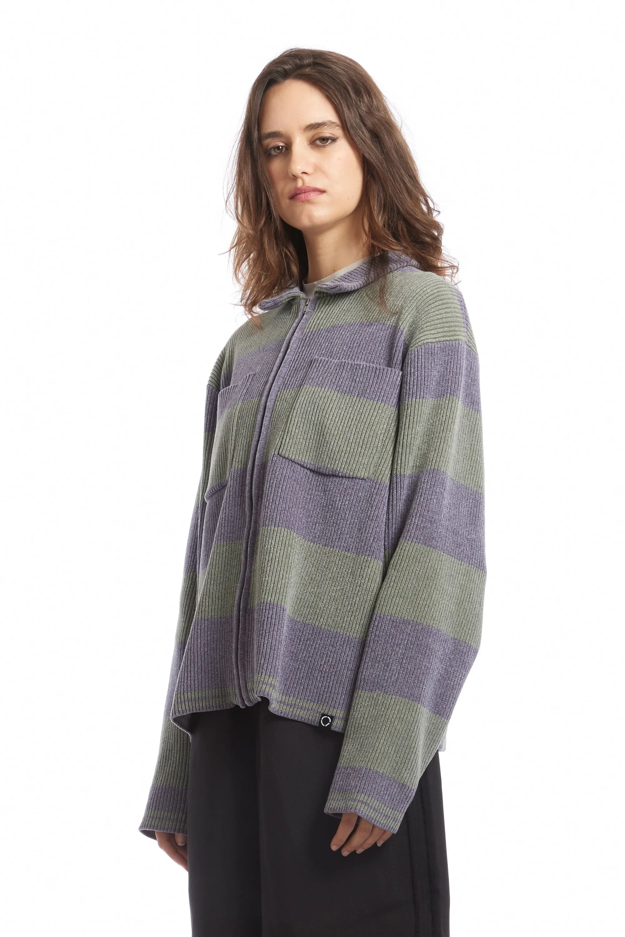 CORDY KNIT JACKET GREY STRIPE