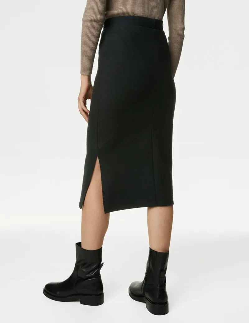 Cosy Cotton Blend Column Midi Skirt
