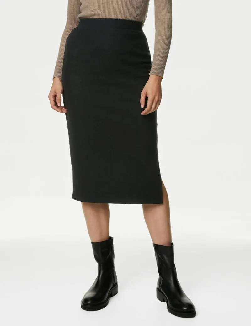 Cosy Cotton Blend Column Midi Skirt