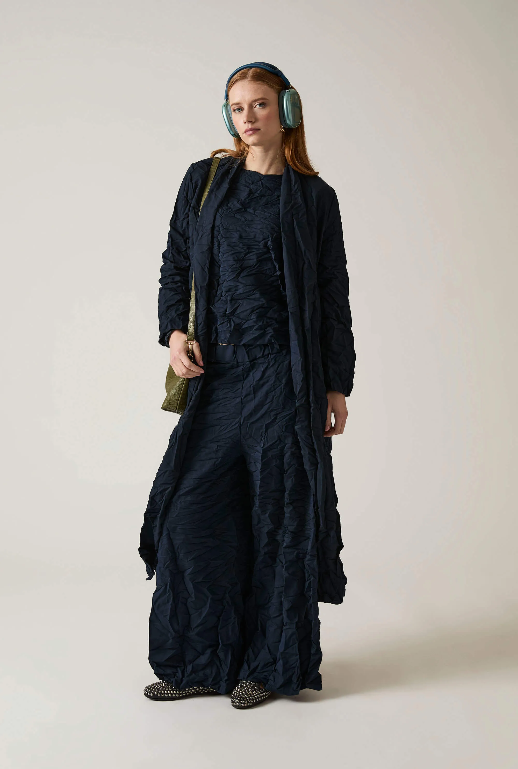 Crinkled Navy Cardigan