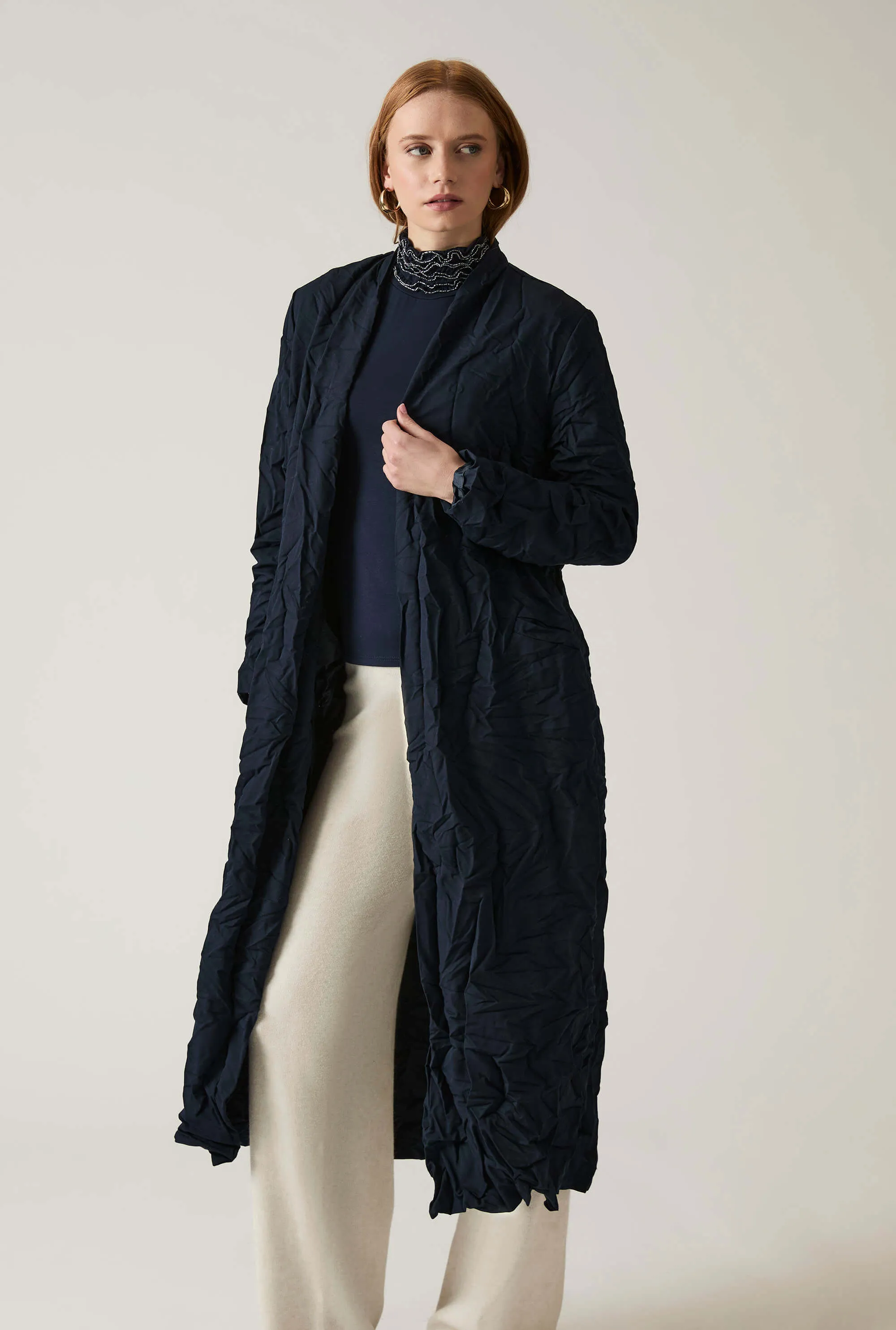 Crinkled Navy Cardigan