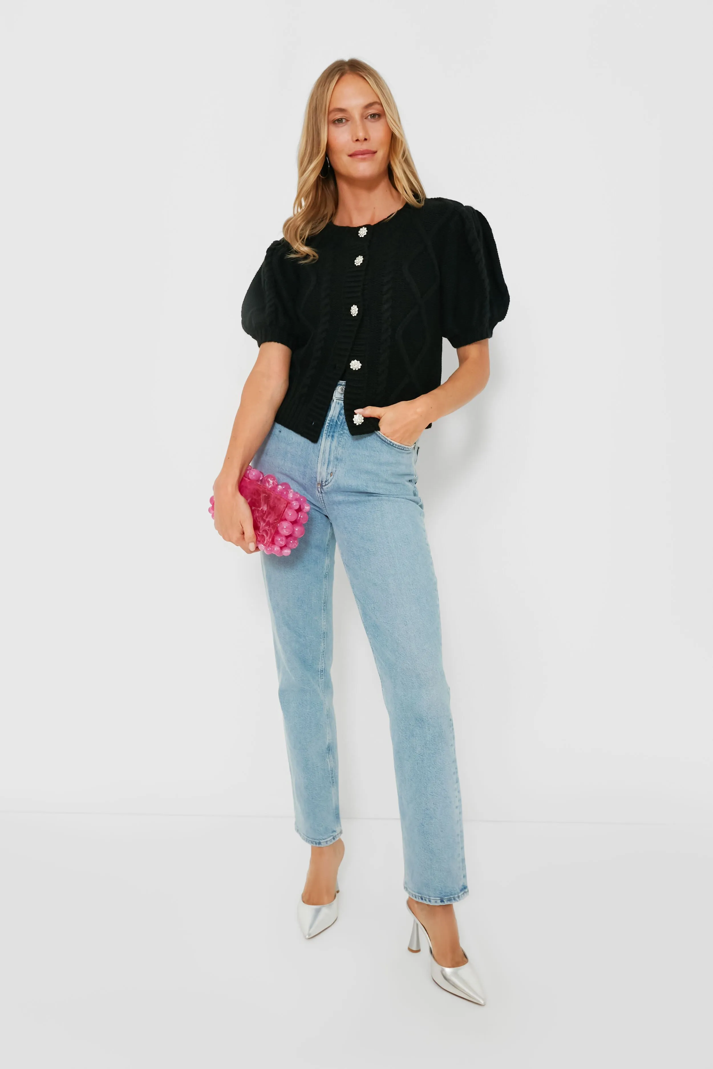 Crystal Button Victoria Short Sleeve Cardigan