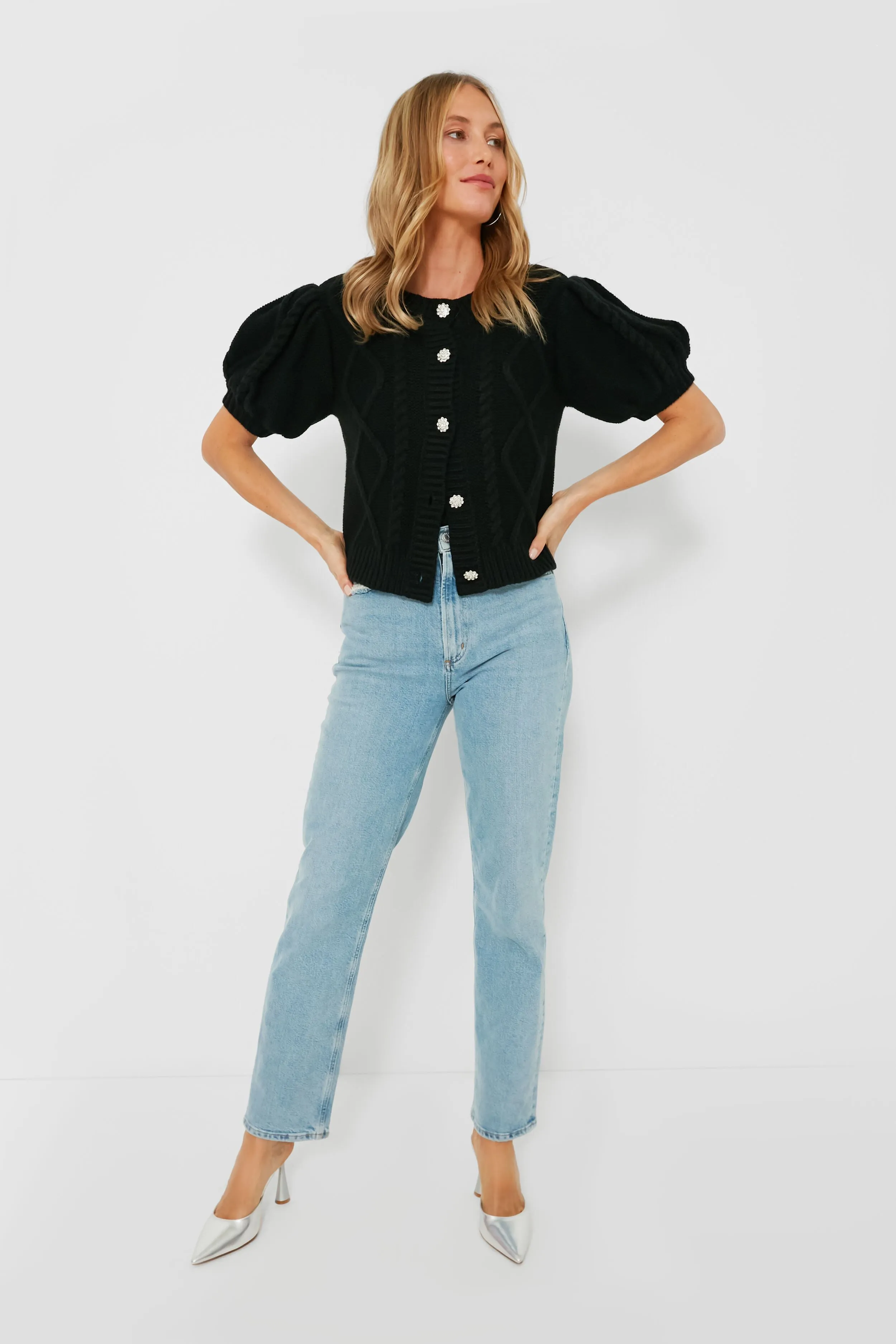 Crystal Button Victoria Short Sleeve Cardigan