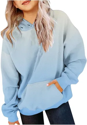 Cute Hoodies for Teen Girls Trendy Preppy Hooded Sweatshirts Oversized Long Sleeve Shirts Gradient Y2k Daily Costume