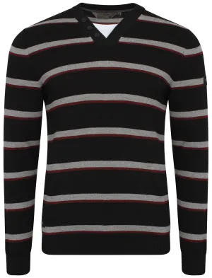 Dissident V-neck stripe jumper with t-shirt insert in black