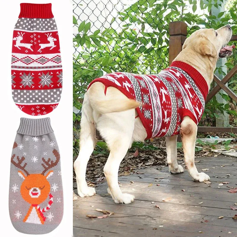 Dog Sweater Ugly Christmas Reindeer Sweater Xmas Pet Winter Knitwear Clothes Warm Turtleneck Sweater Outfit for Medium Large Dogs