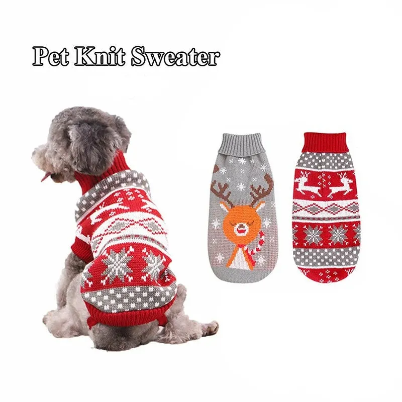 Dog Sweater Ugly Christmas Reindeer Sweater Xmas Pet Winter Knitwear Clothes Warm Turtleneck Sweater Outfit for Medium Large Dogs