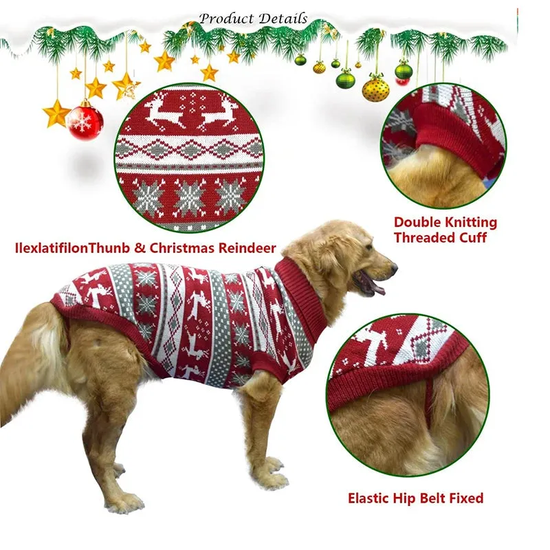 Dog Sweater Ugly Christmas Reindeer Sweater Xmas Pet Winter Knitwear Clothes Warm Turtleneck Sweater Outfit for Medium Large Dogs