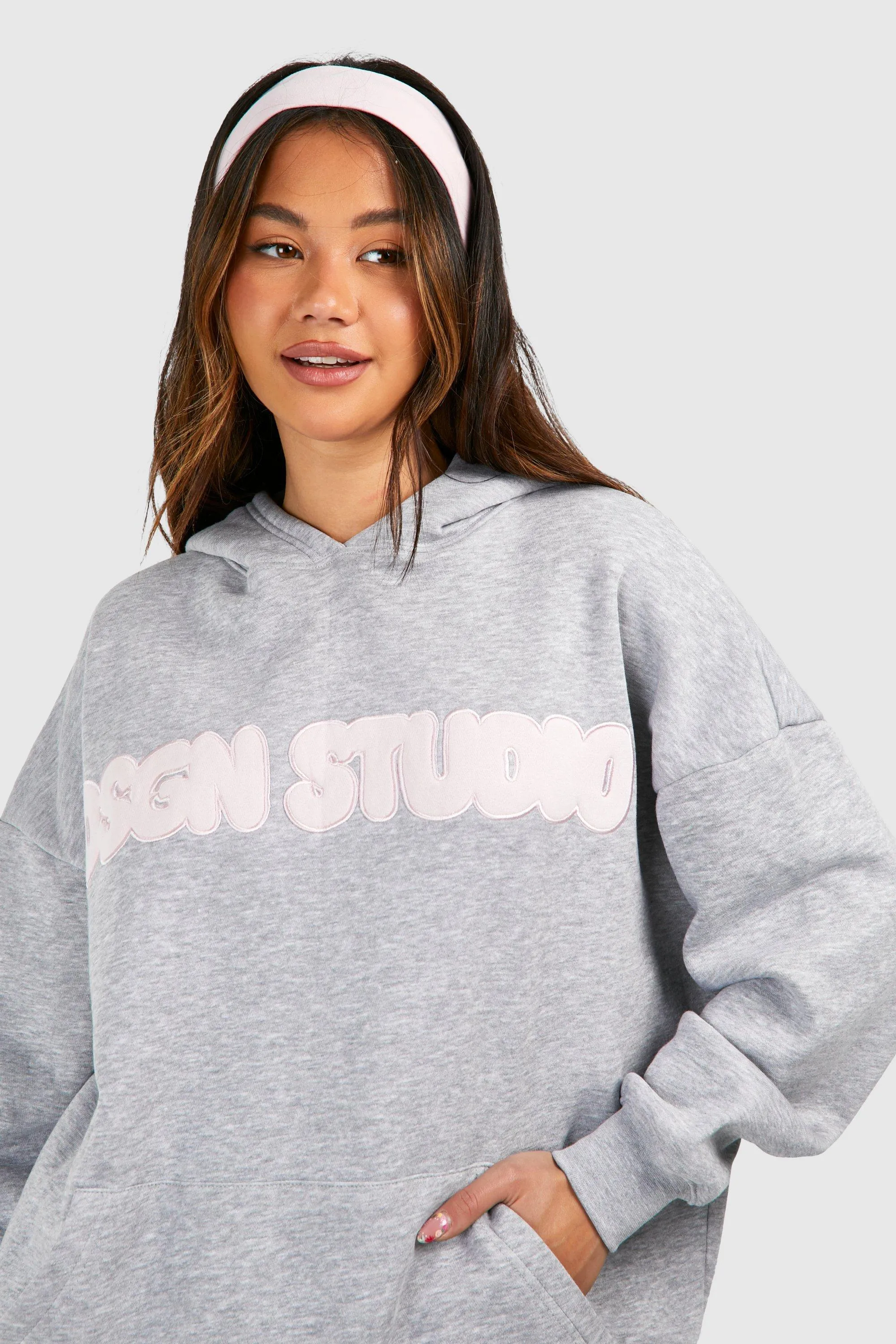 Dsgn Studio Applique Oversized Hood For Women-Bho-2380Grey