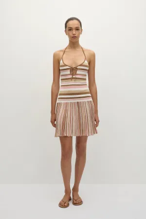 Elea Mini Dress Puce Sepia Stripe