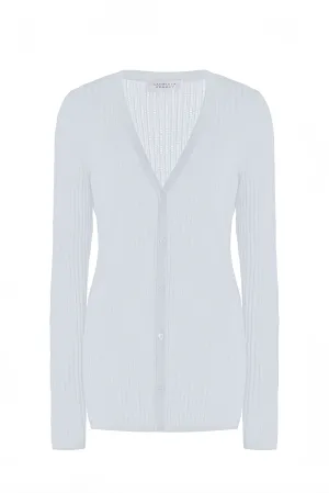 Emma Pointelle Knit Cardigan in Light Blue Cashmere Silk
