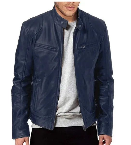 Ethan - Heren motor leren jas slim fit korte jas
