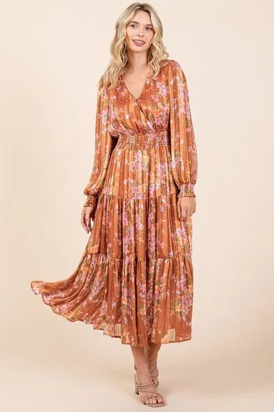 Flower Print Satin Midi Dress