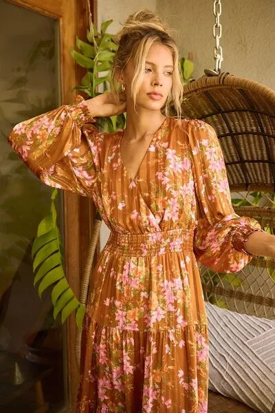 Flower Print Satin Midi Dress